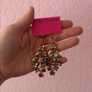 Betsey Johnson Gold-tone Multicolor Crystal Flower Dangle Earrings